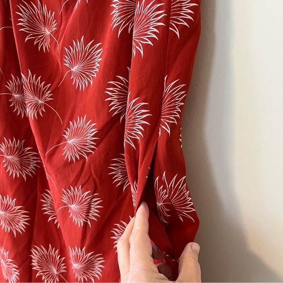 Madewell | Silk Off the Shoulder Dress | Orange Palm flower print | Size Medium - Picture 6 of 13